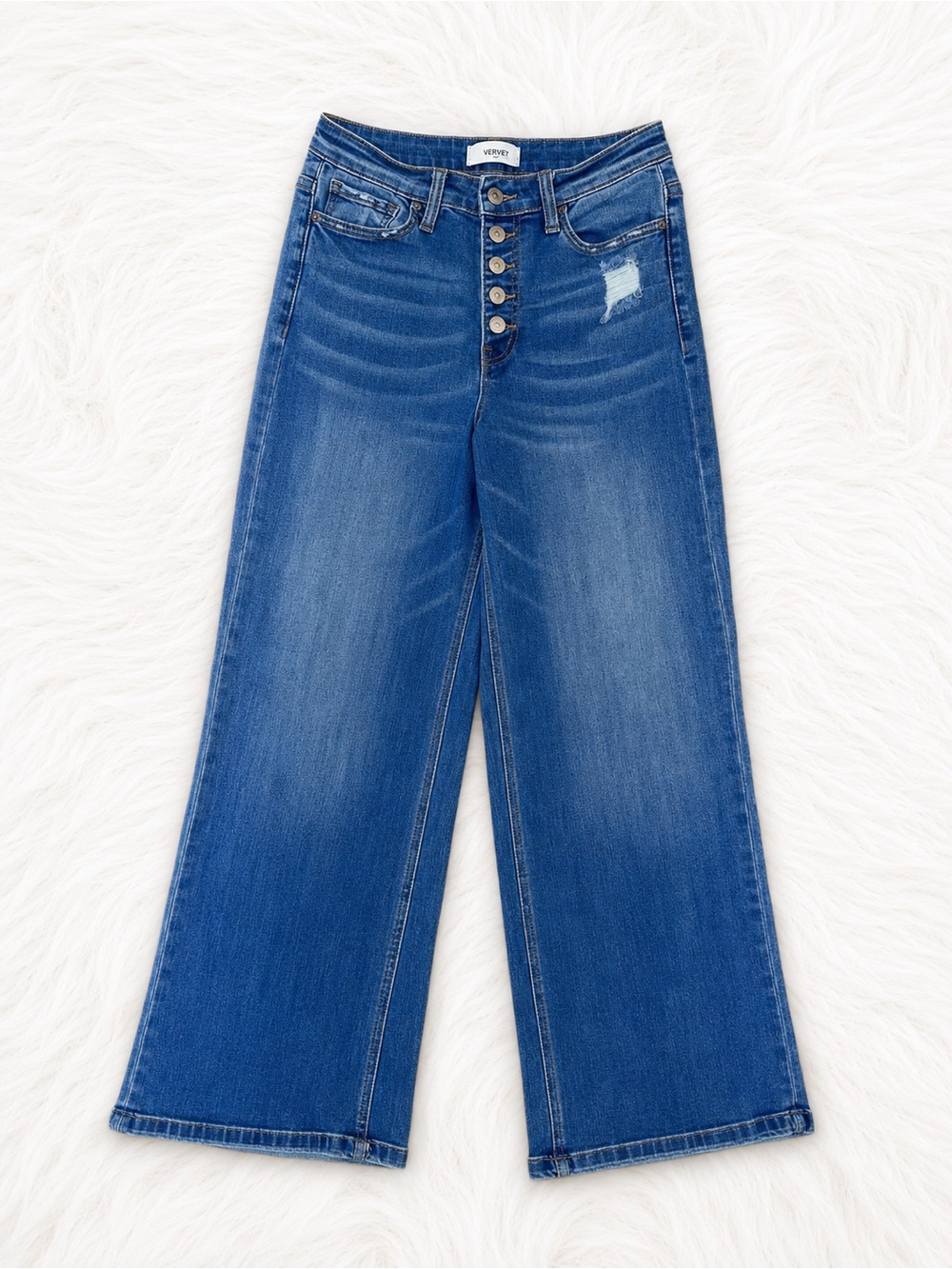Vervet High Rise Wide Leg Jeans Women’s Size 27 Button Fly Stretch Denim Trendy - Picture 1 of 4